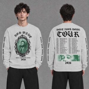 Rod Wave Dont Look Down Tour 2026 Royal Merch Two Sided Grey Long Sleeve Shirt