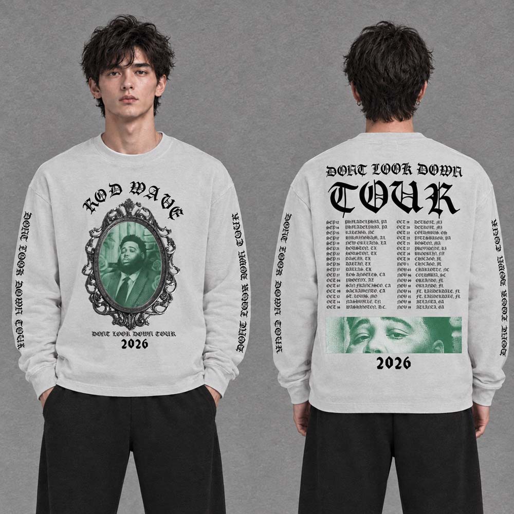 Rod Wave Dont Look Down Tour 2026 Royal Merch Two Sided Grey Long Sleeve Shirt Rod Wave Dont Look Down Tour 2026 Royal Merch Two Sided Grey Long Sleeve Shirt
